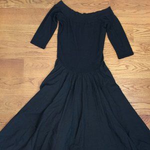 LUNA LUZ DRESS WOMEN'S M MIDI POUF LAYERED BLACK LAGENLOOK COTTON MADE IN USA